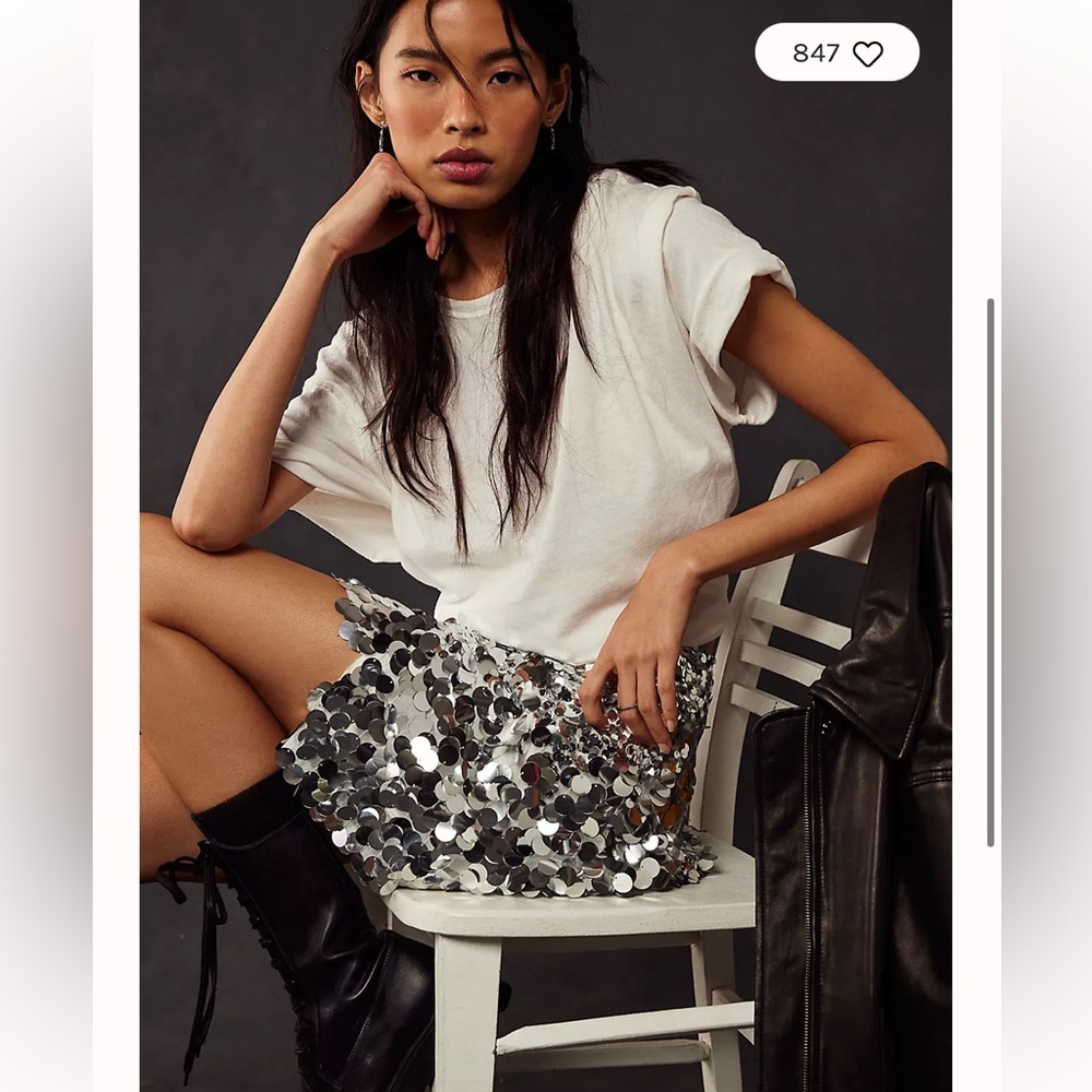NWOT Free People Can't Get Enough Sequin Mini Skirt Silver Size 8